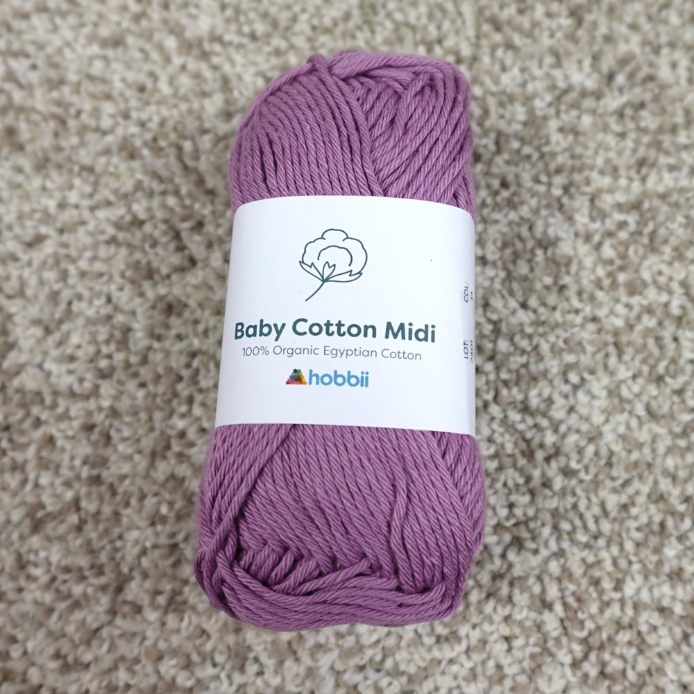 Hobbii Baby Cotton Midi Yarn 100% Organic Egyptian Cotton Purple Color 14